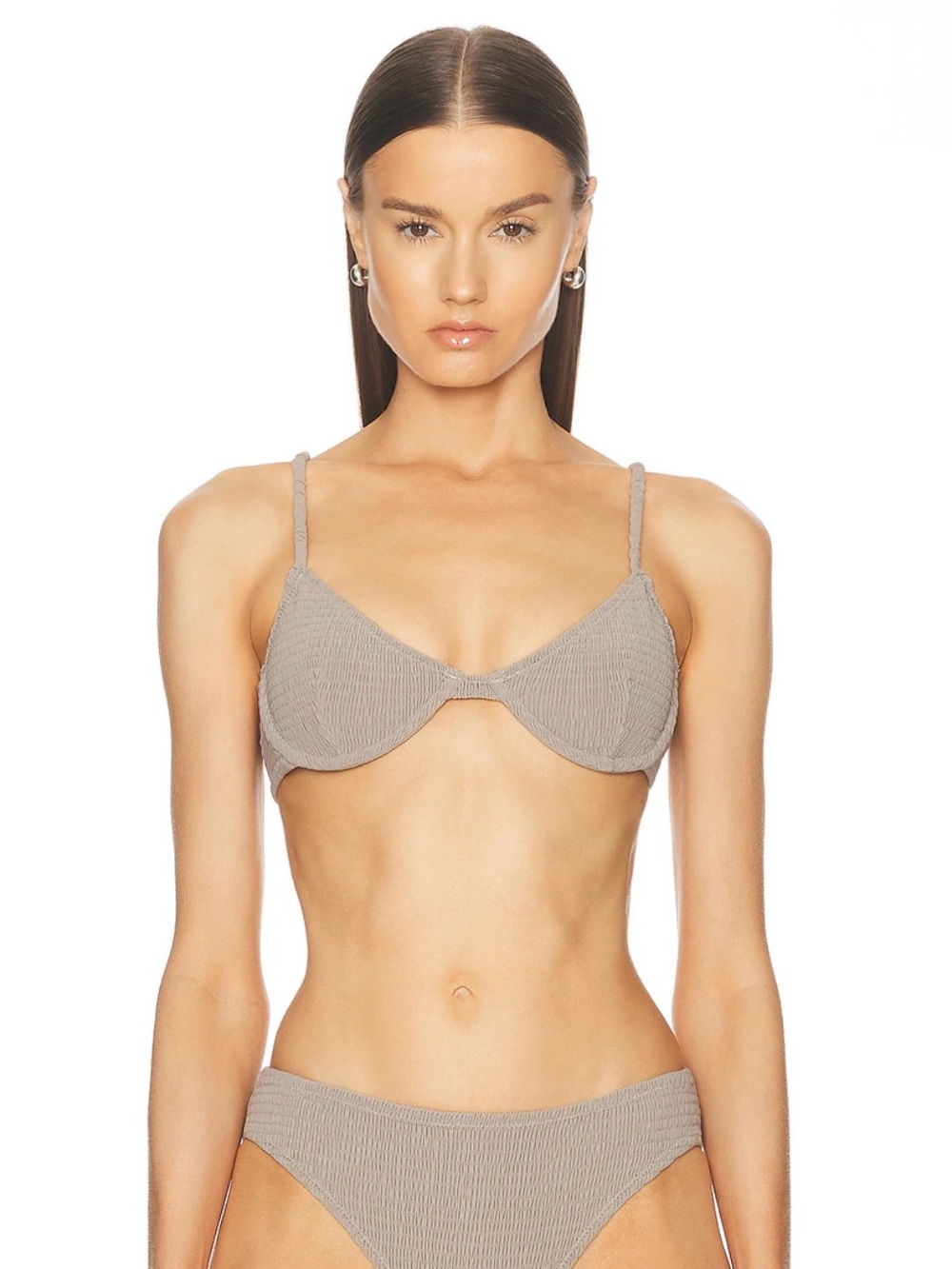 Toteme Smocked Half-Cup Bikini Top XS Dove Gray NWT Minimalist Swimwear